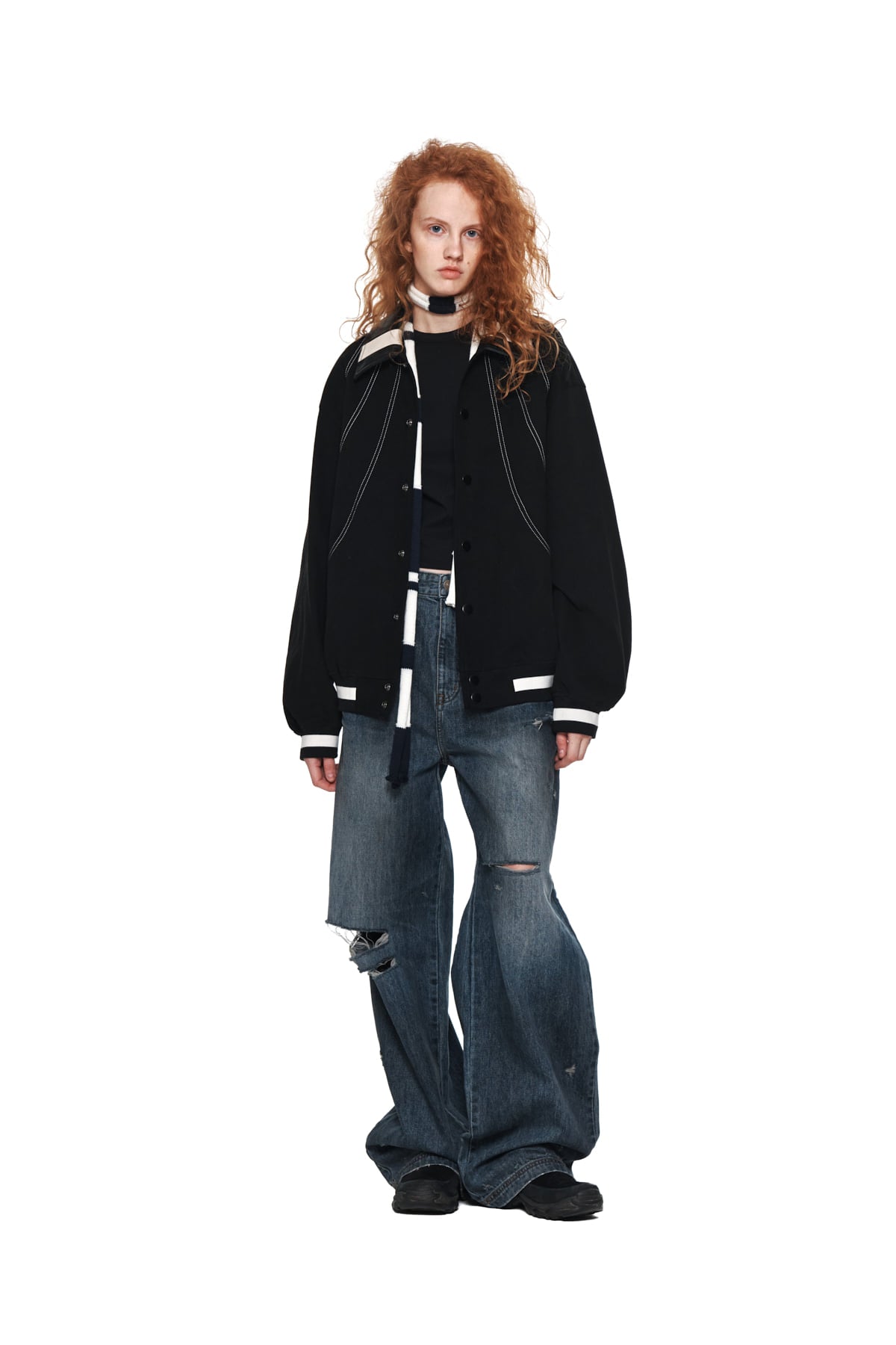 MATIN KIM -  STITCH VARSITY JUMPER IN BLACK