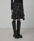 FLAREUP - Asymmetrical Draped Layered Skirt / Checkered