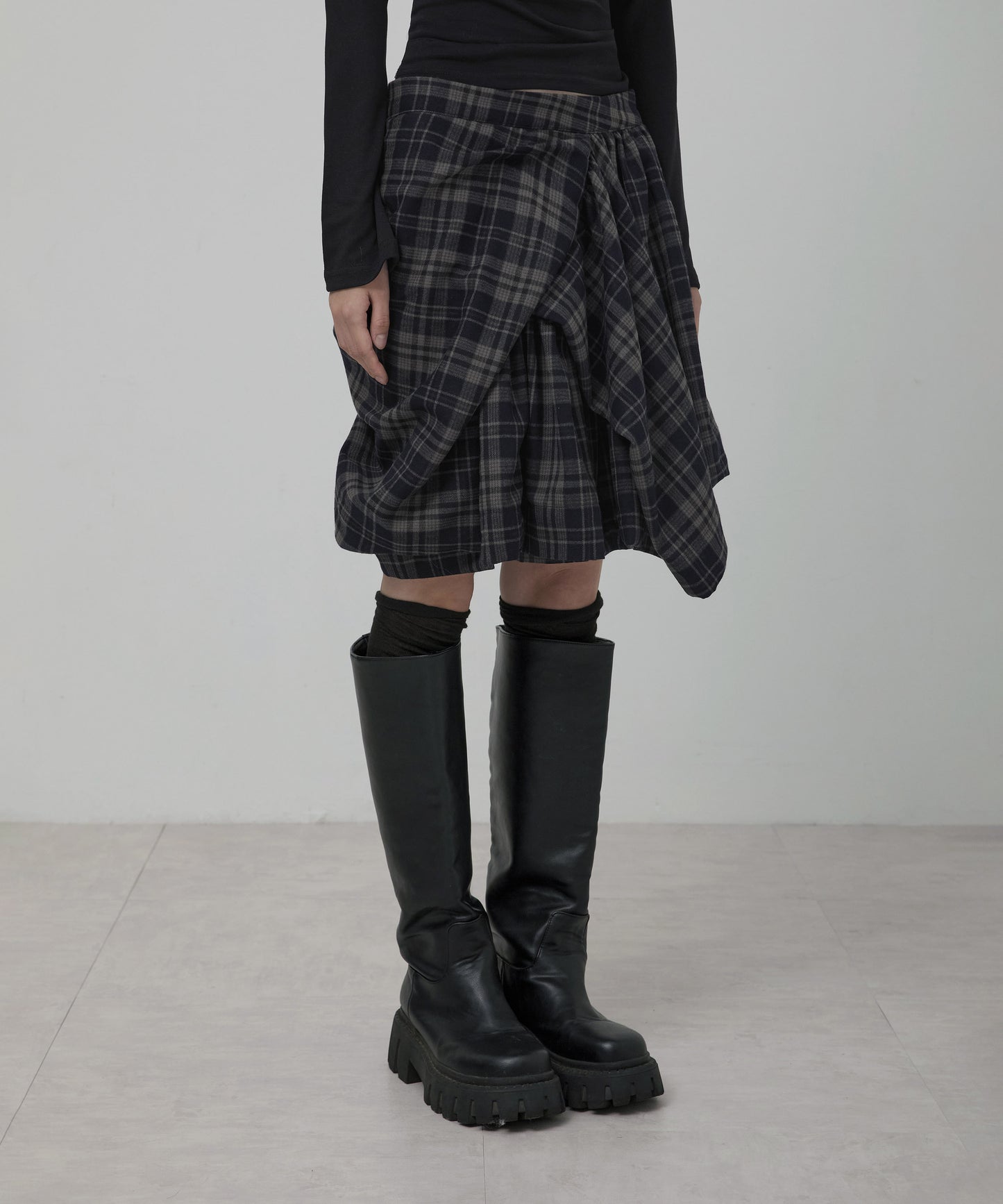 FLAREUP - Asymmetrical Draped Layered Skirt / Checkered