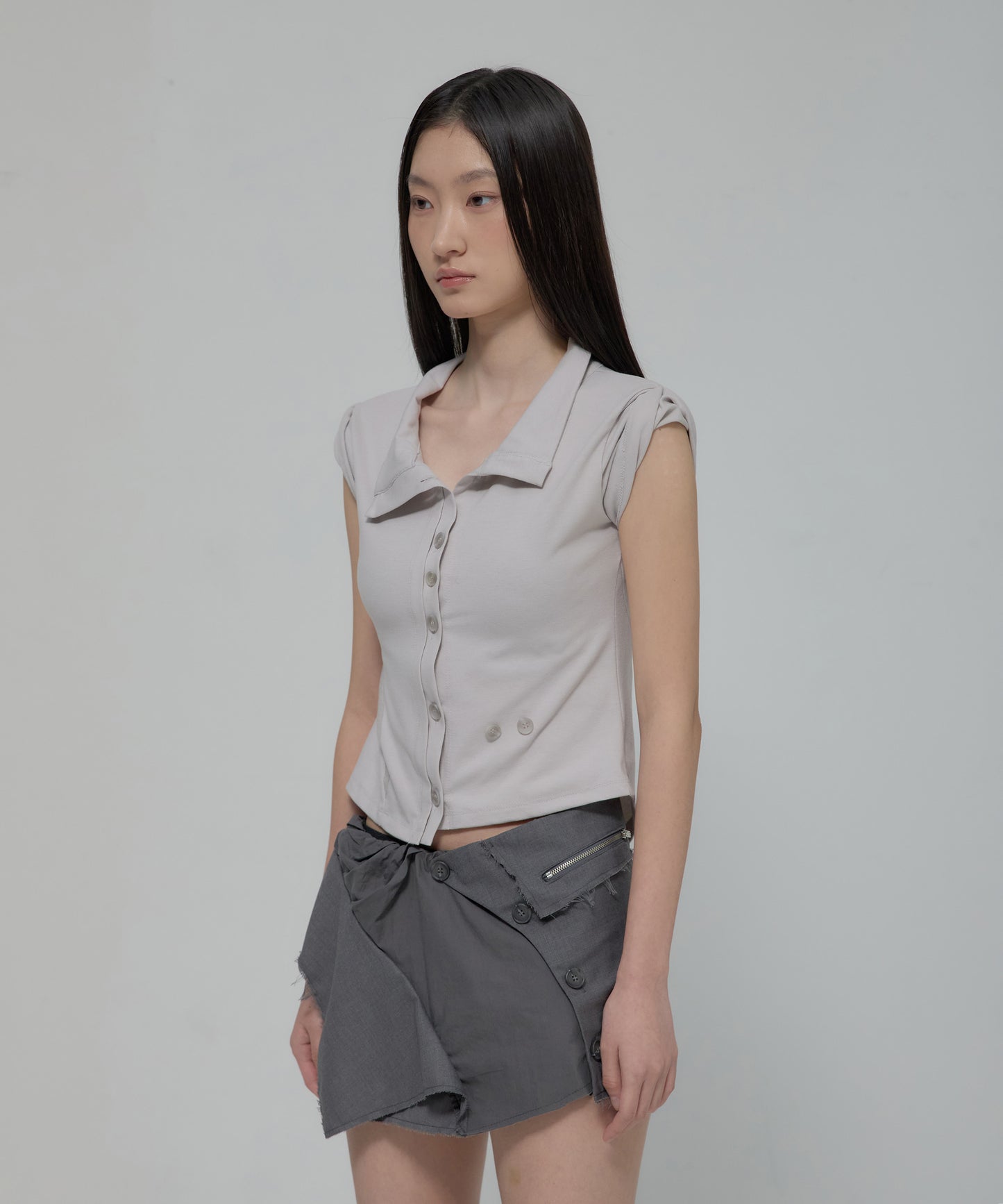 FLAREUP -  Asymmetrical Layered Mini Skirt  / Gray