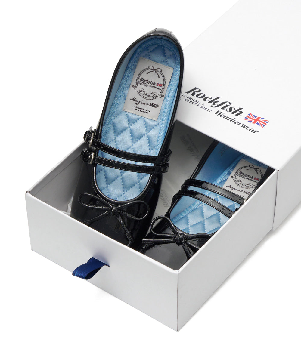 ROCKFISH WEATHERWEAR- SQUARE TOE TWO STRAP MARYJANES(ENAMEL) - BLACK