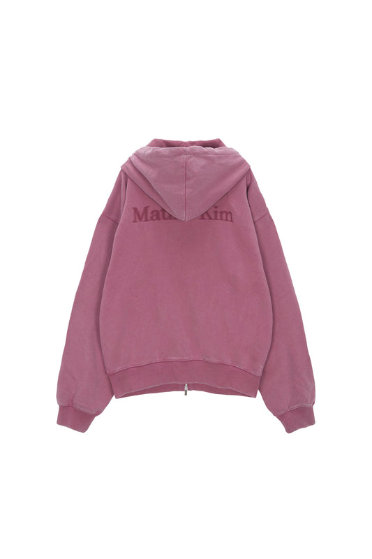 MATIN KIM -  PIGMENT DYING LOGO HOODY ZIP UP IN PINK