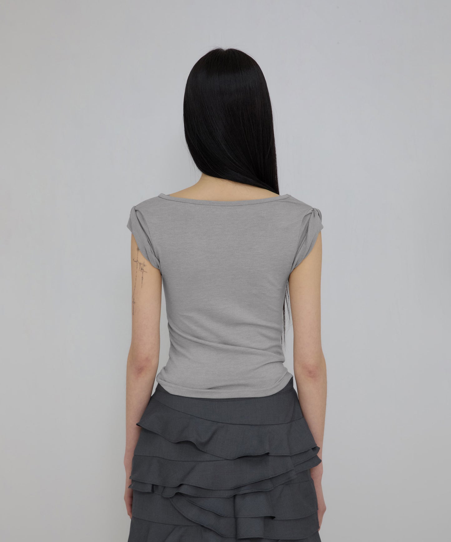 FLAREUP - Asymmetrical Draped Roll-Up T-Shirt / Gray