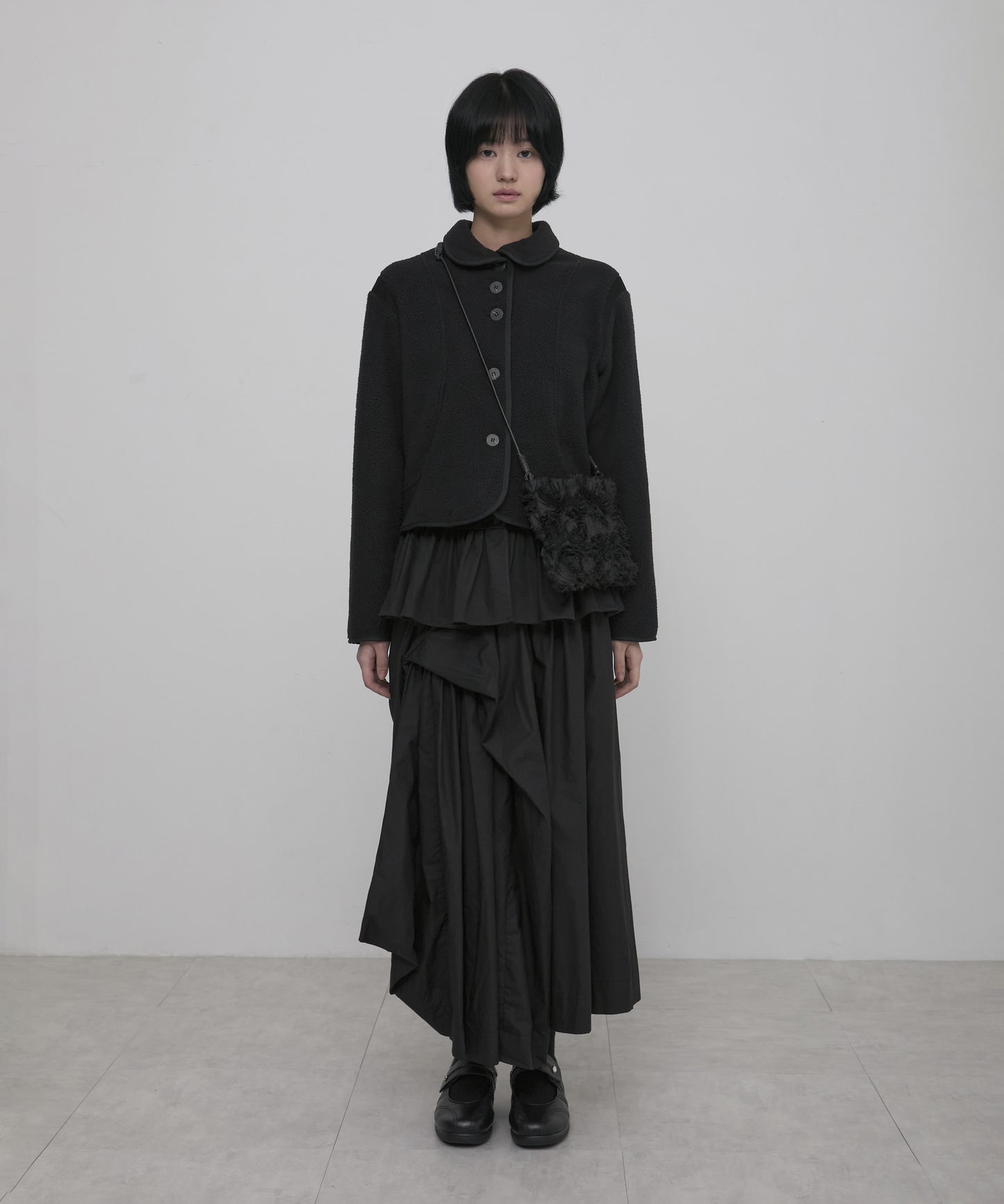 FLAREUP - Asymmetrical Draped Layered Long Skirt / Black
