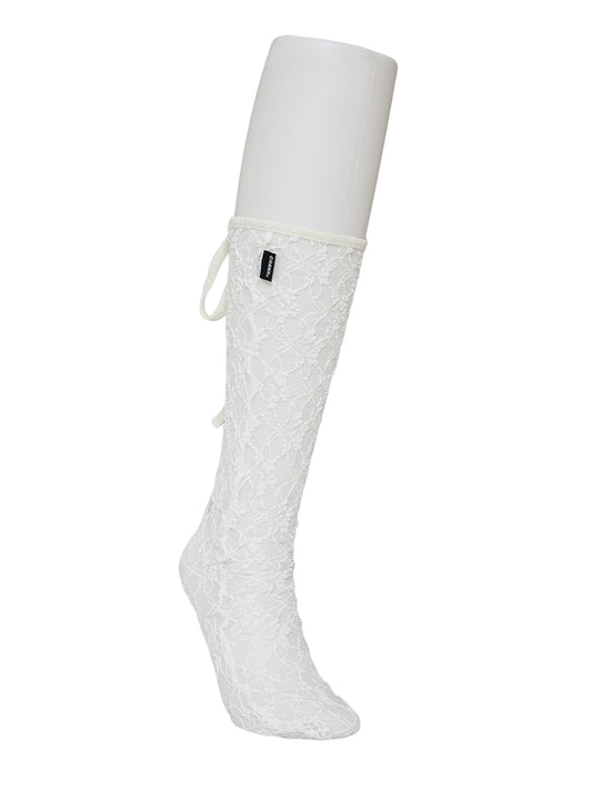 CRANK -  LACE STRING KNEE SOCKS_WHITE