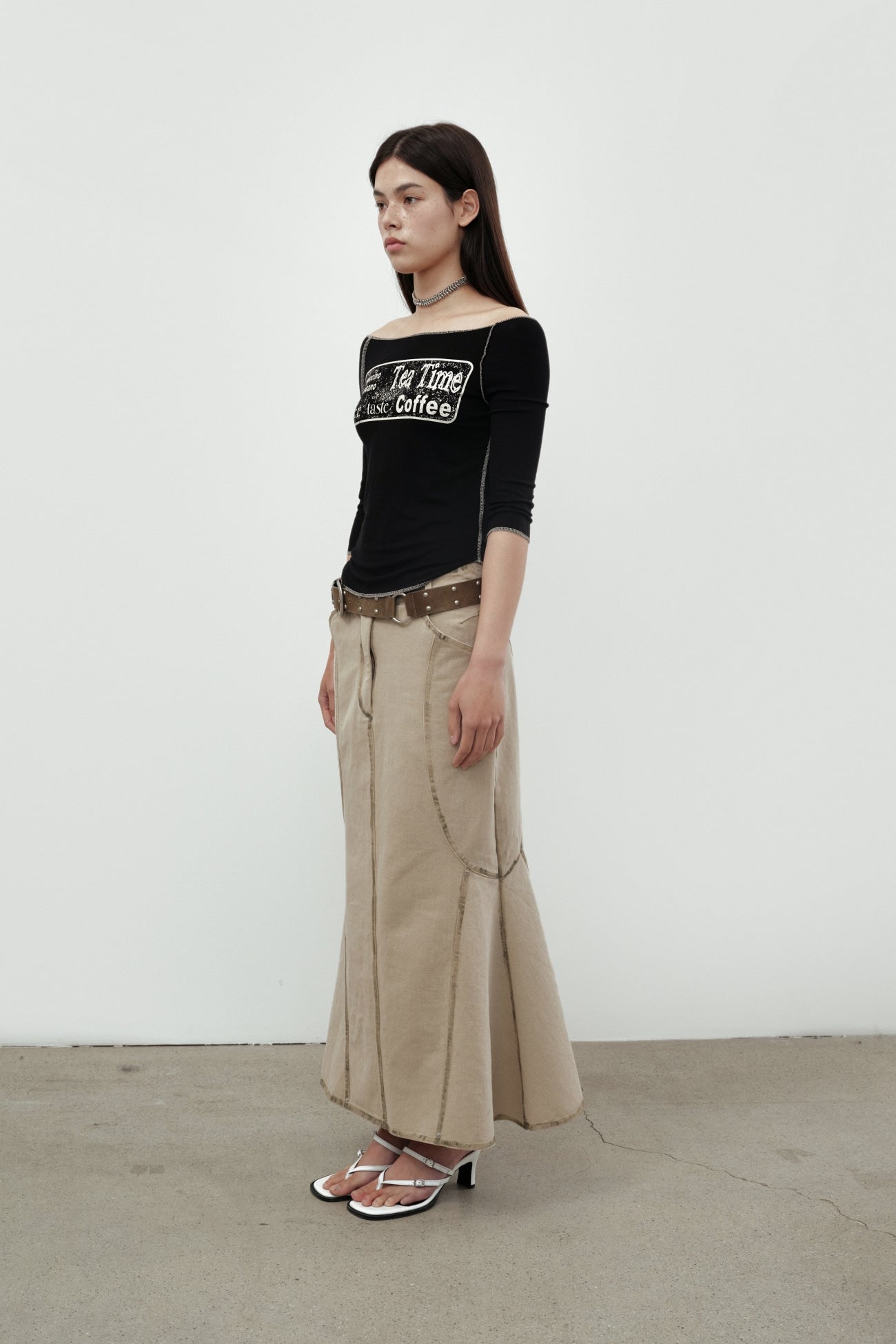 CERRIC -  DENIM SCOTCH SKIRT / BEIGE