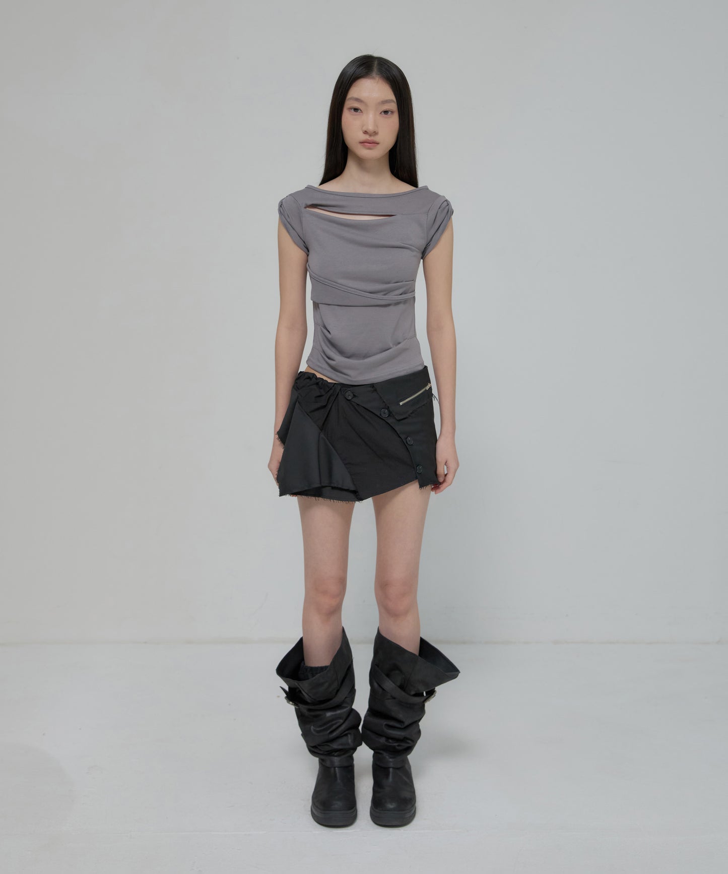 FLAREUP -  Asymmetrical Layered Mini Skirt / Black