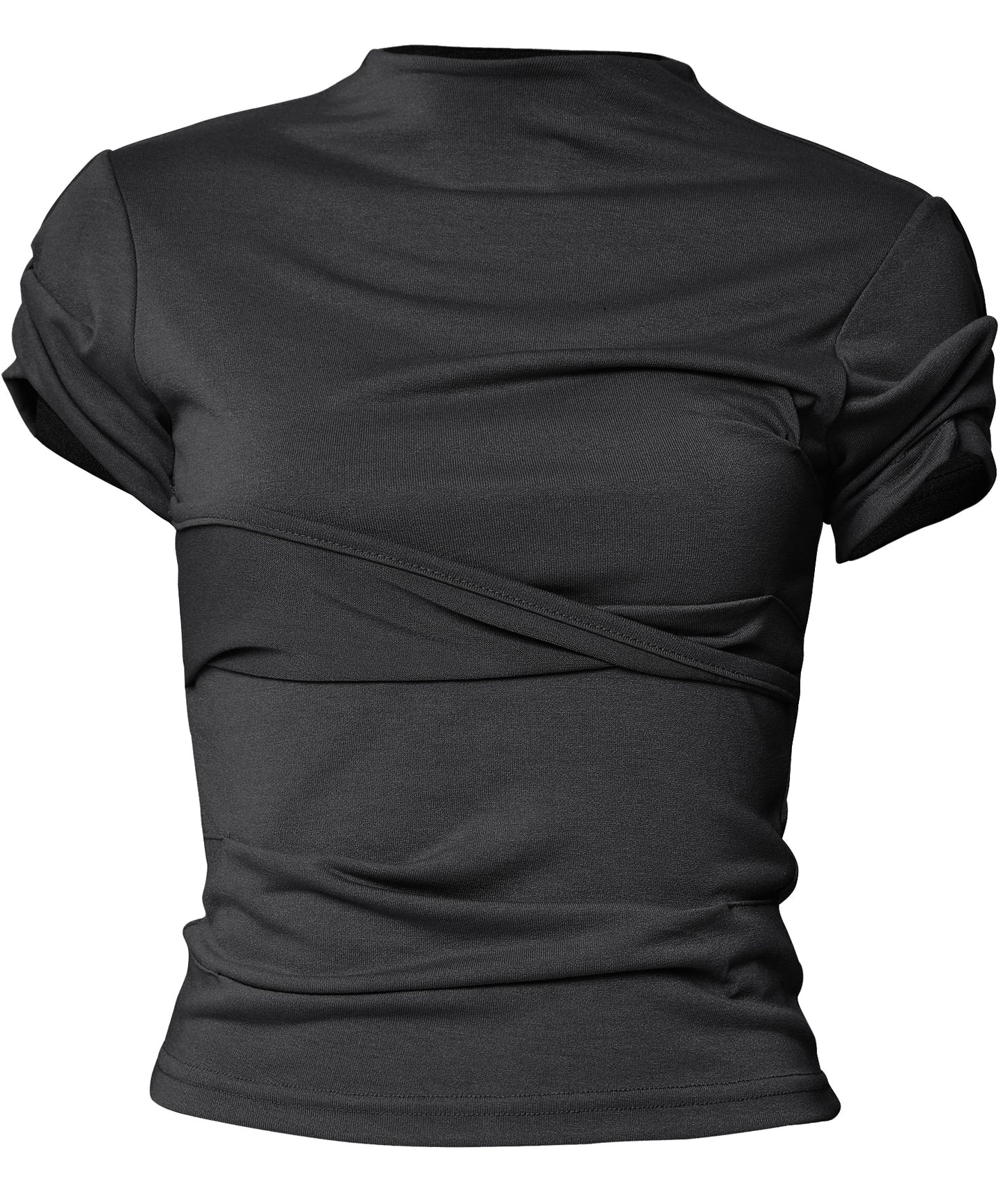 FLAREUP - Asymmetrical Draped Mock Neck T-Shirt / Black