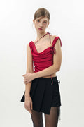 PAIN OR PLEASURE -  DEW COWL SATIN TOP red