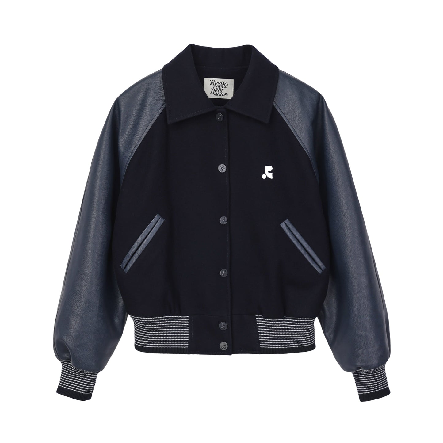 REST & RECREATION -  RR LOGO WOOL BOMBER JACKET - NAVY