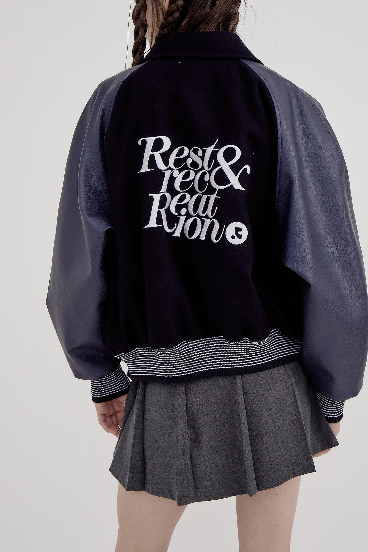 REST & RECREATION -  RR LOGO WOOL BOMBER JACKET - NAVY