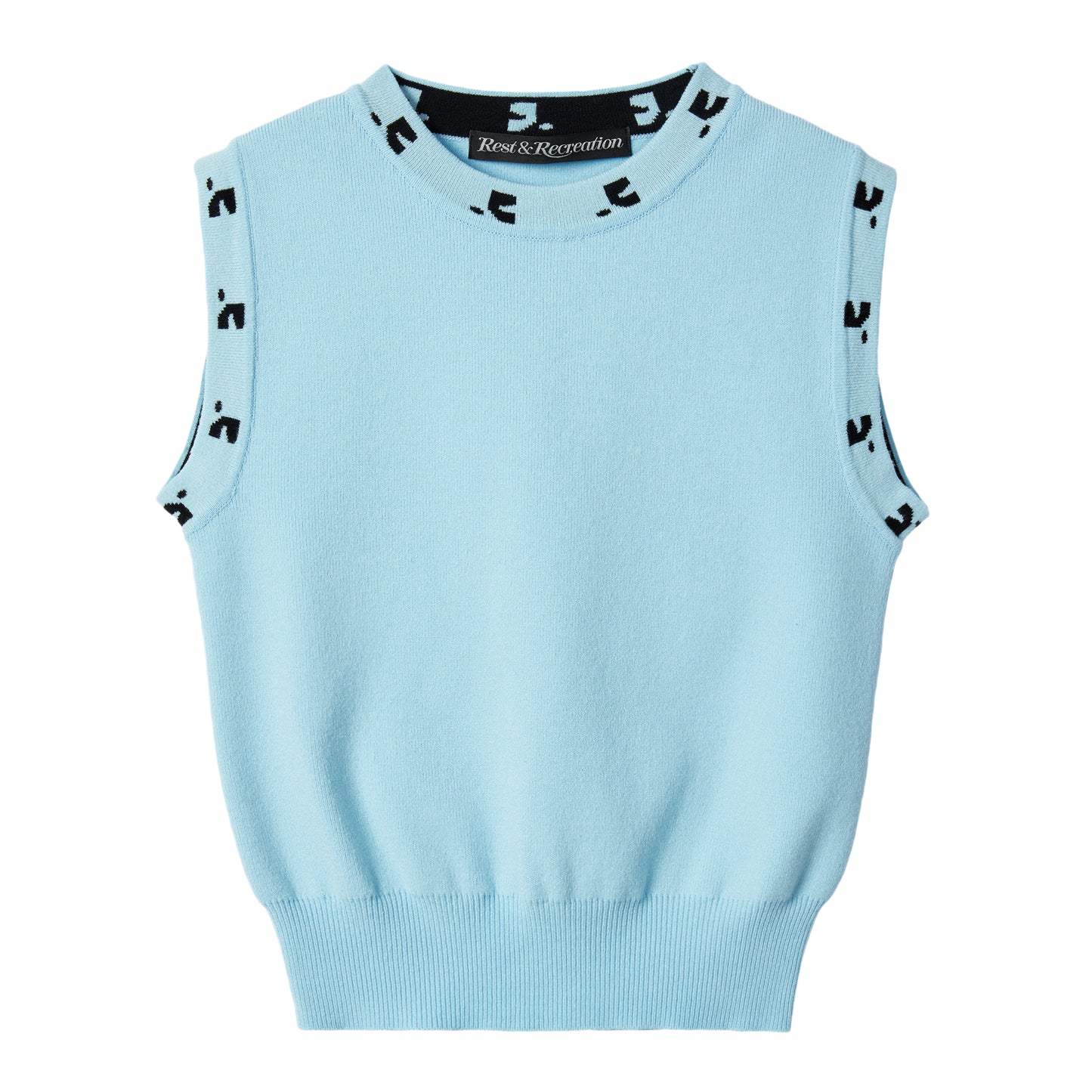 REST & RECREATION -  RR LOGO SLEEVELESS KNIT TOP - SKYBLUE