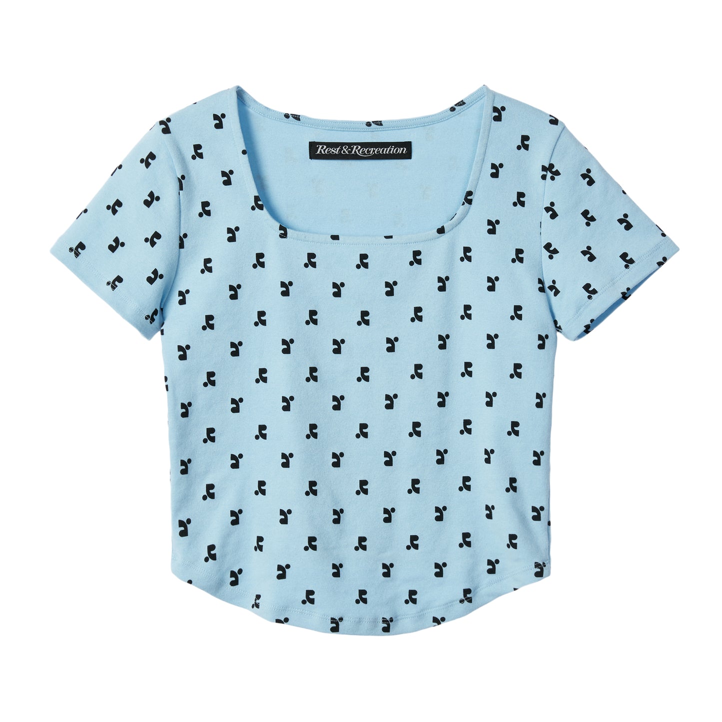 REST & RECREATION -  RR LOGO PATTERN SQUARE NECK T-SHIRT - SKYBLUE