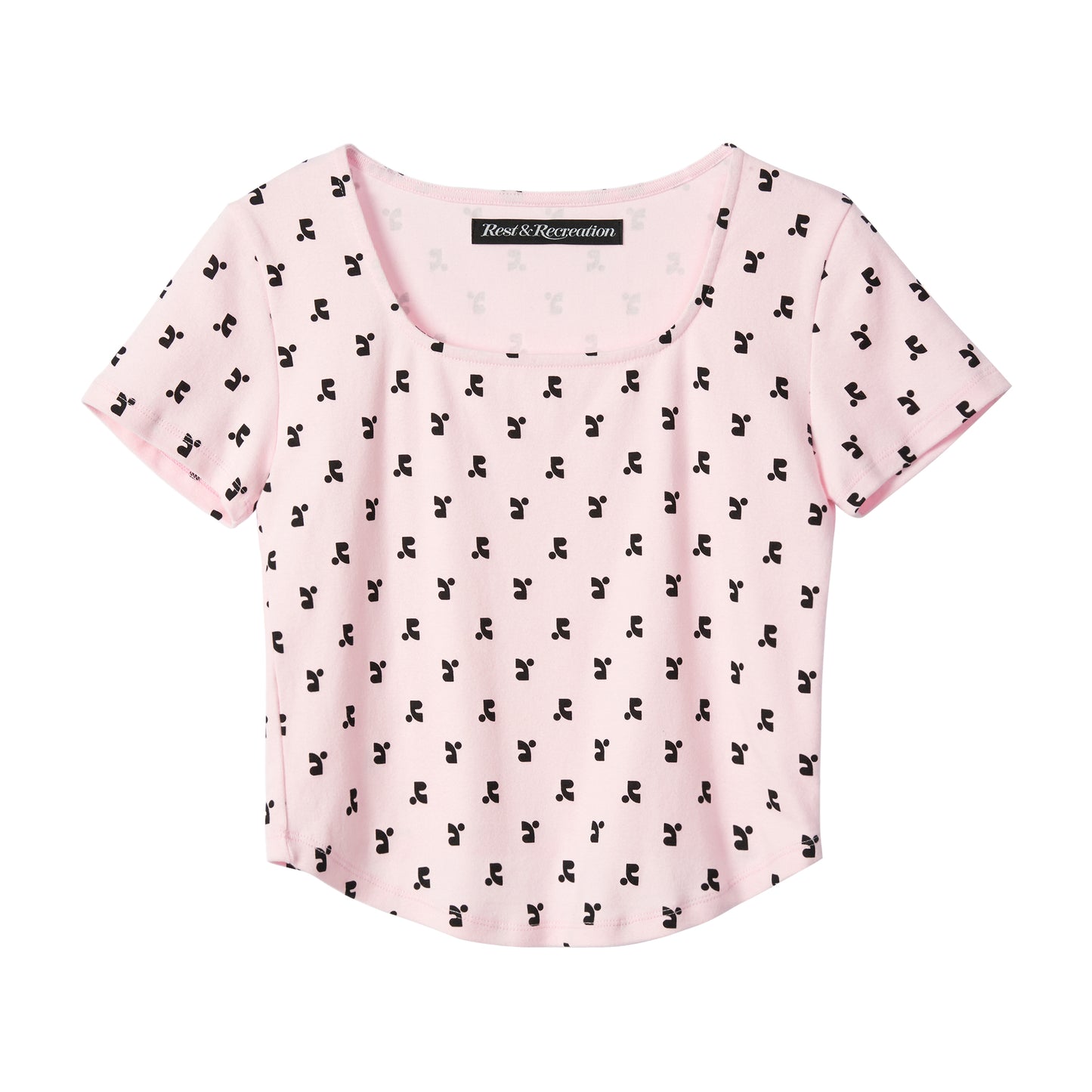 REST & RECREATION -  RR LOGO PATTERN SQUARE NECK T-SHIRT - PINK