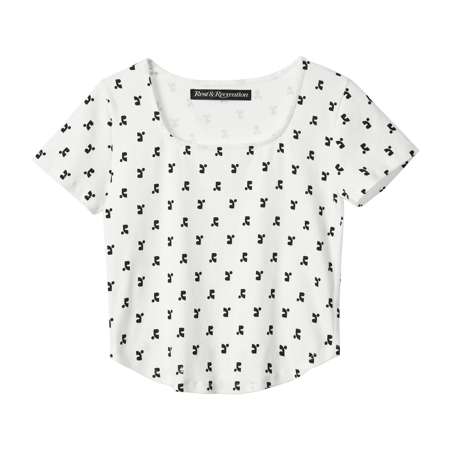 REST & RECREATION -  RR LOGO PATTERN SQUARE NECK T-SHIRT - WHITE