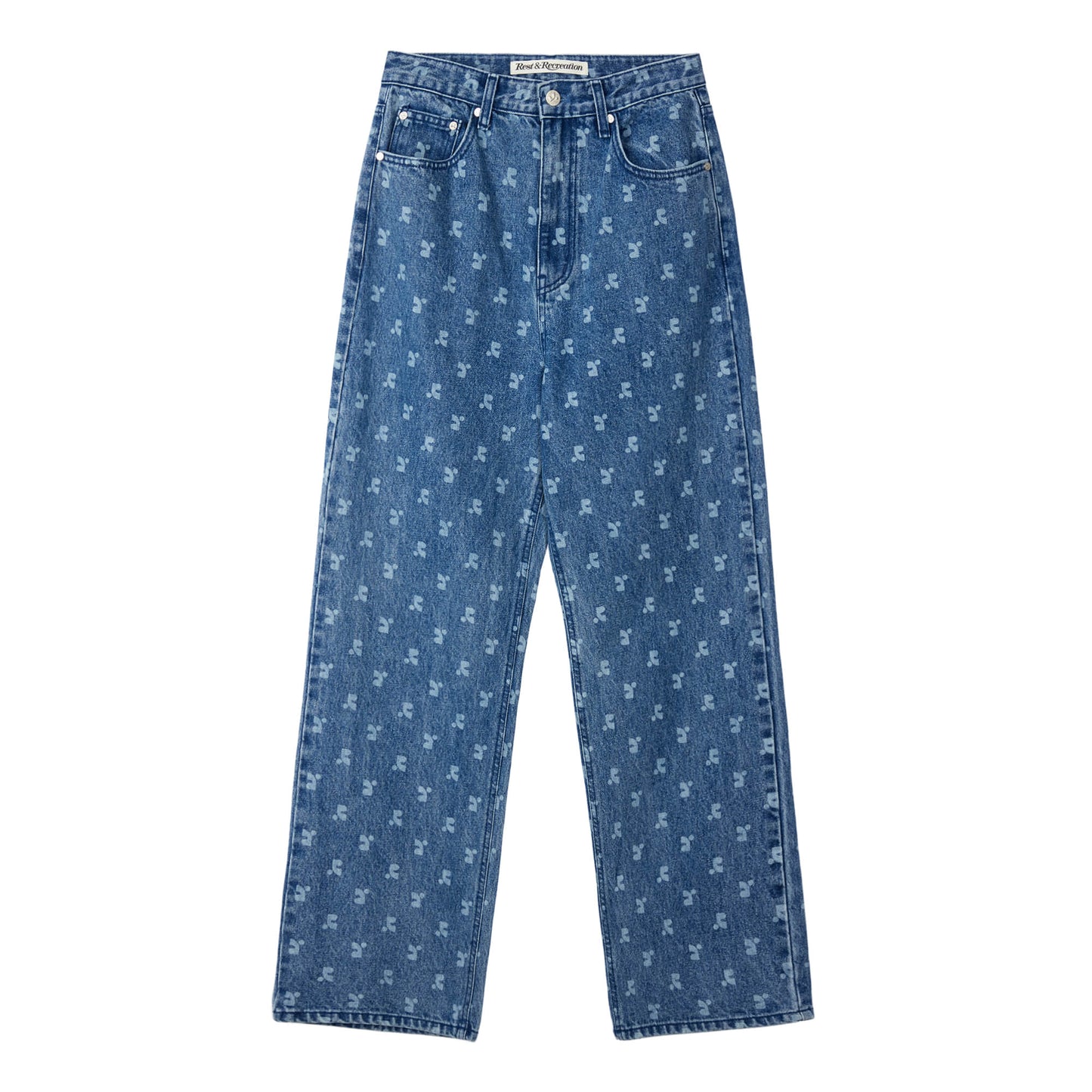 REST & RECREATION -  RR PRINTED DENIM PANTS - BLUE