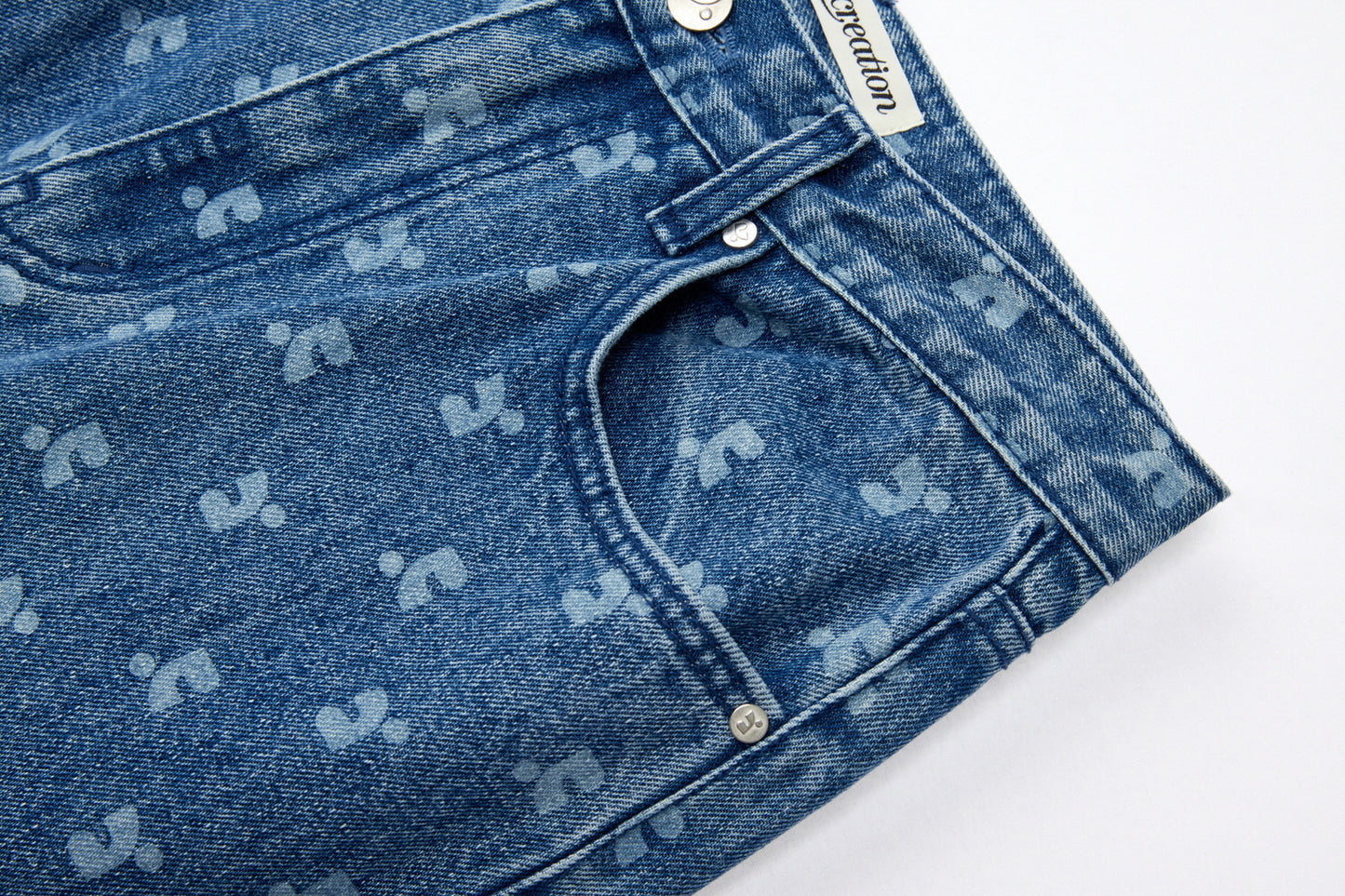 REST & RECREATION -  RR PRINTED DENIM PANTS - BLUE