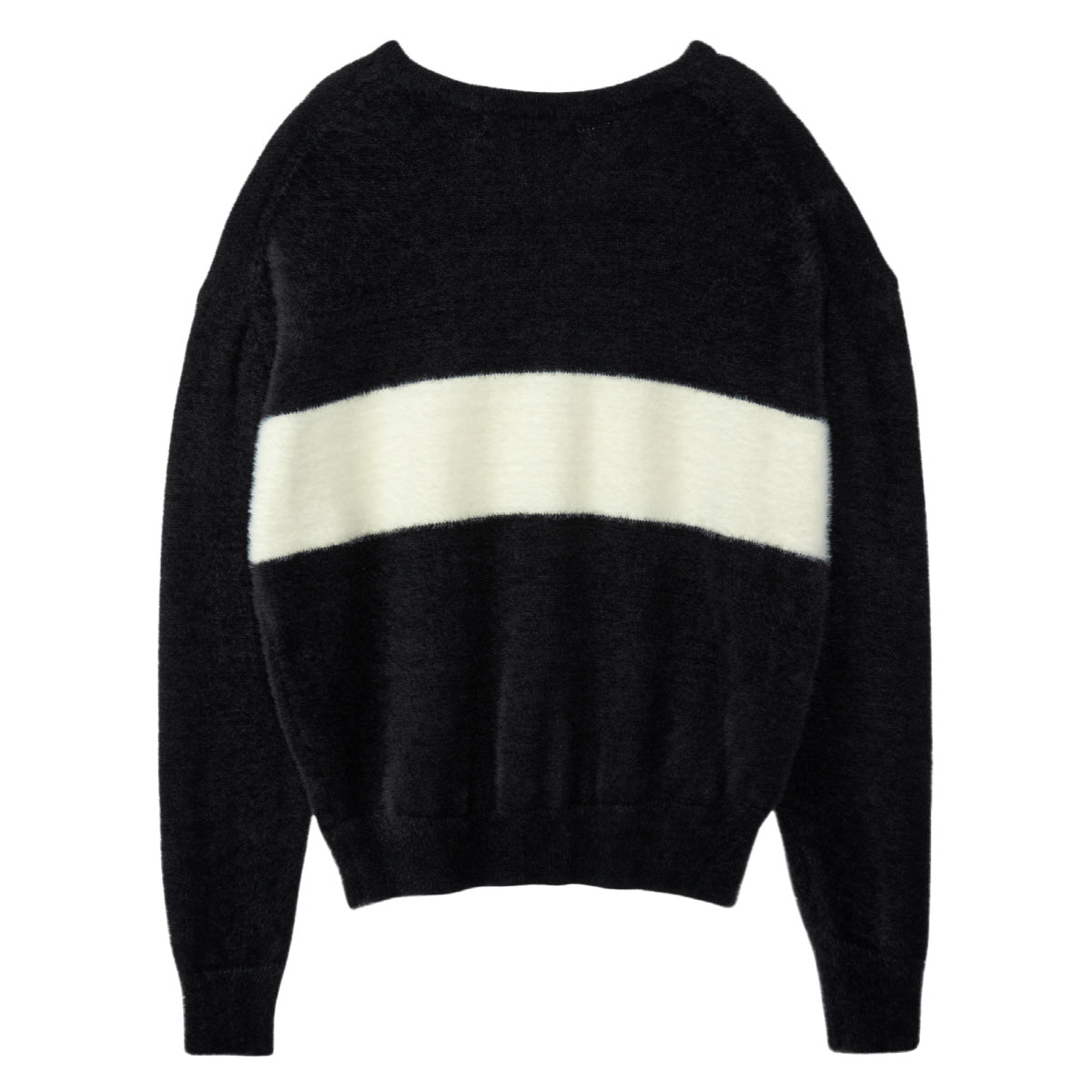 REST & RECREATION -  RR V-NECK HAIRY KNIT TOP - BLACK