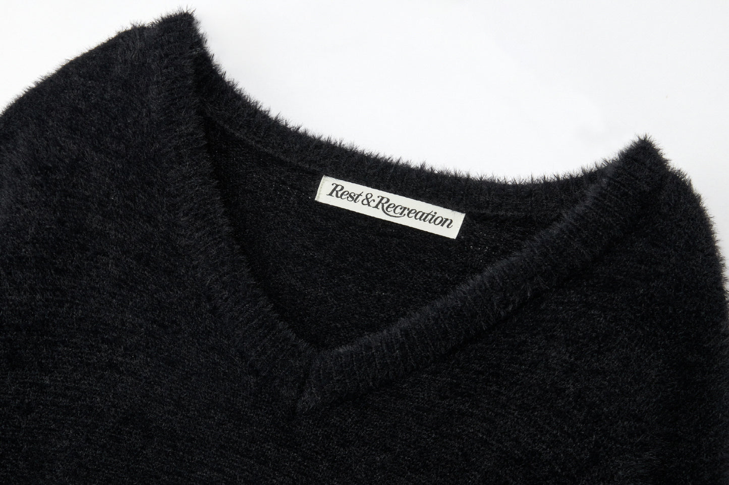 REST & RECREATION -  RR V-NECK HAIRY KNIT TOP - BLACK