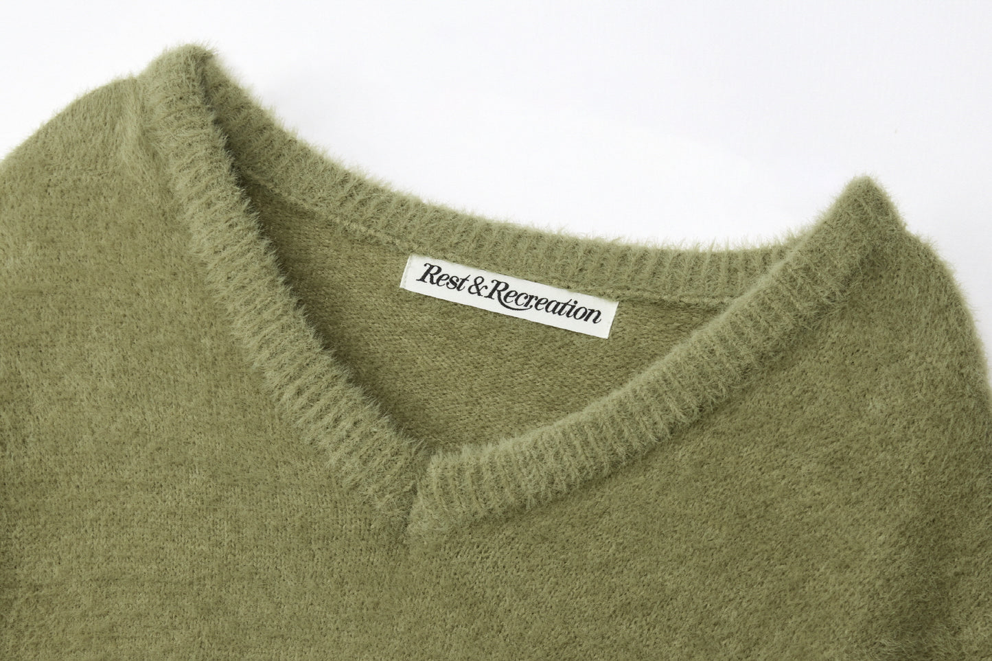 REST & RECREATION -  RR V-NECK HAIRY KNIT TOP - KHAKI