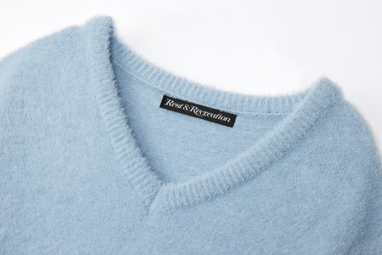 REST & RECREATION -  RR V-NECK HAIRY KNIT TOP - SKYBLUE