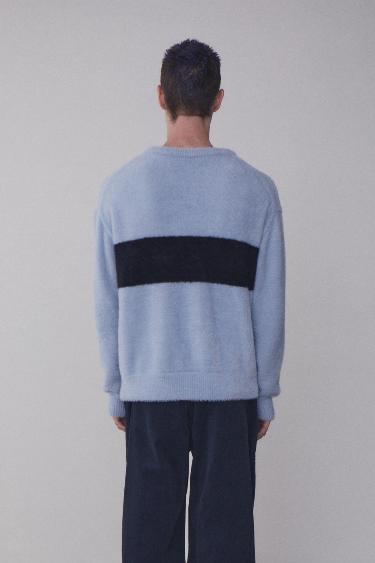 REST & RECREATION -  RR V-NECK HAIRY KNIT TOP - SKYBLUE