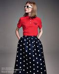 MARDI MERCREDI -  VOLUME MAXI SKIRT CRAPE DOT_NAVY RED