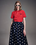 MARDI MERCREDI -  VOLUME MAXI SKIRT CRAPE DOT_NAVY RED