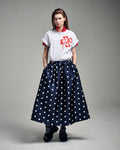 MARDI MERCREDI -  VOLUME MAXI SKIRT CRAPE DOT_NAVY RED