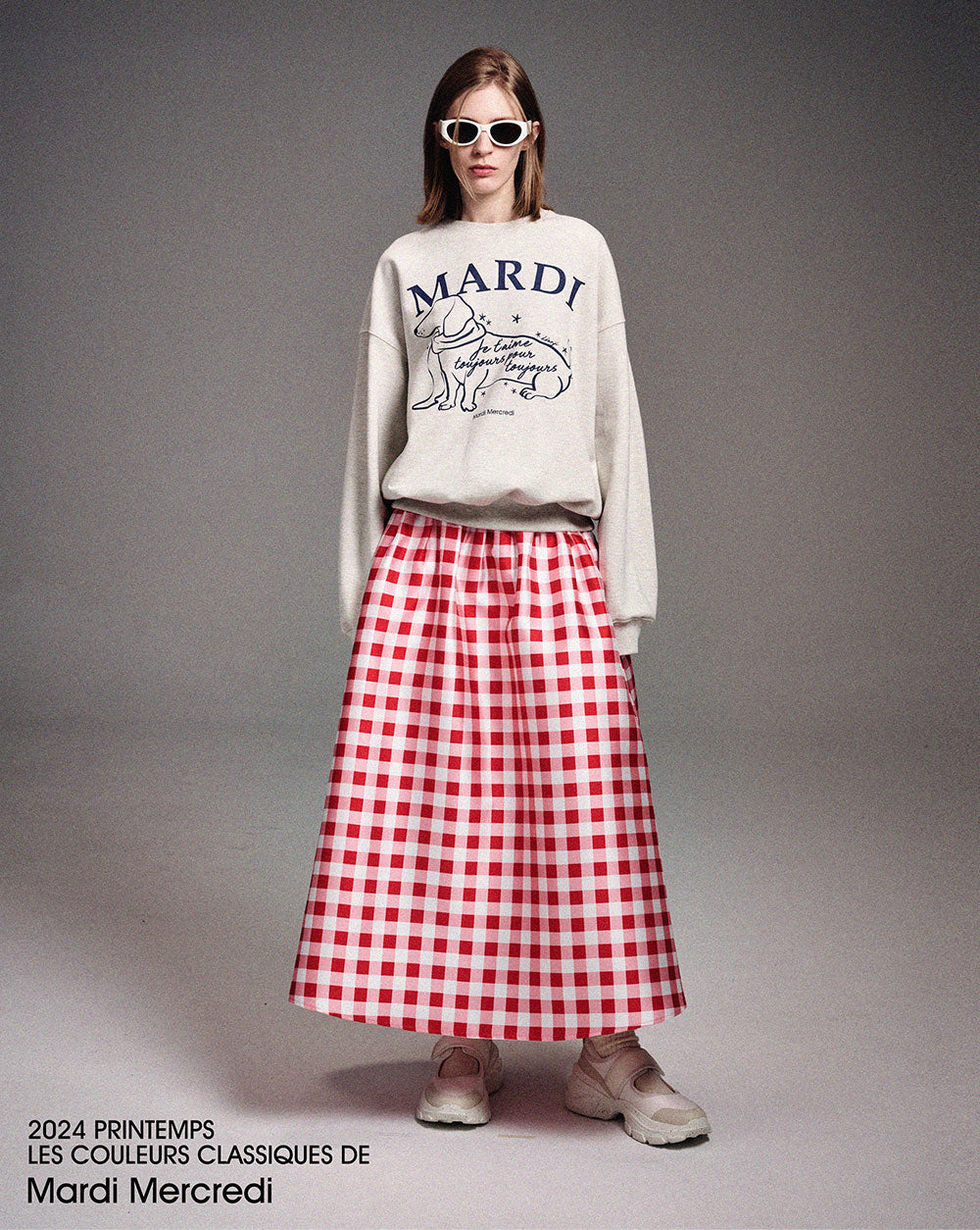 MARDI MERCREDI -  VOLUME MAXI SKIRT MICADO GINGHAM PLAID_RED