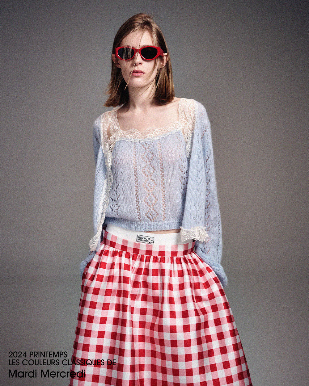 MARDI MERCREDI -  VOLUME MAXI SKIRT MICADO GINGHAM PLAID_RED