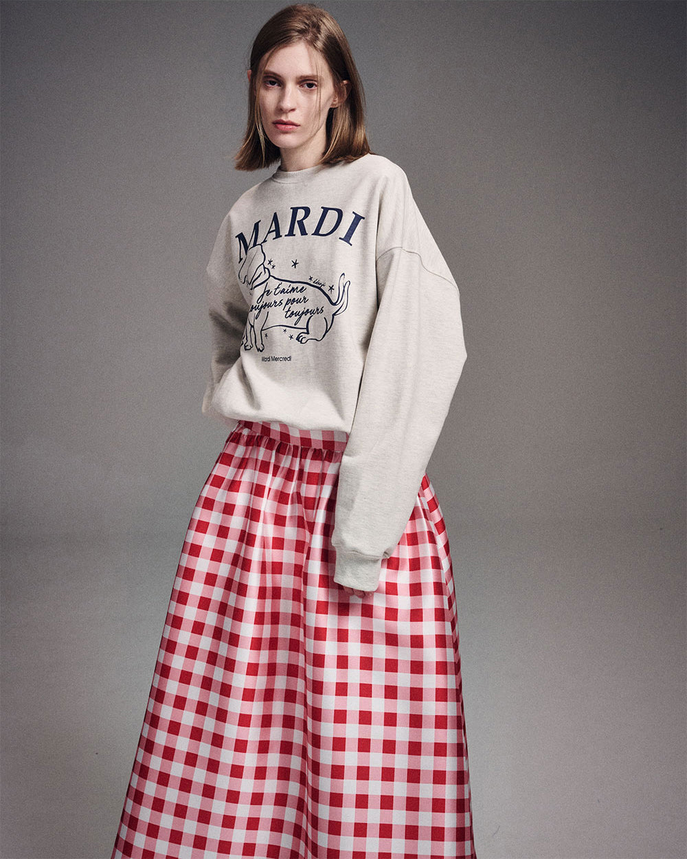 MARDI MERCREDI -  VOLUME MAXI SKIRT MICADO GINGHAM PLAID_RED