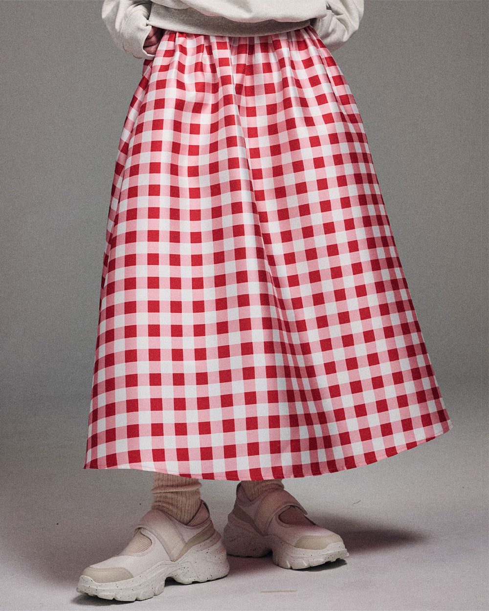 MARDI MERCREDI -  VOLUME MAXI SKIRT MICADO GINGHAM PLAID_RED