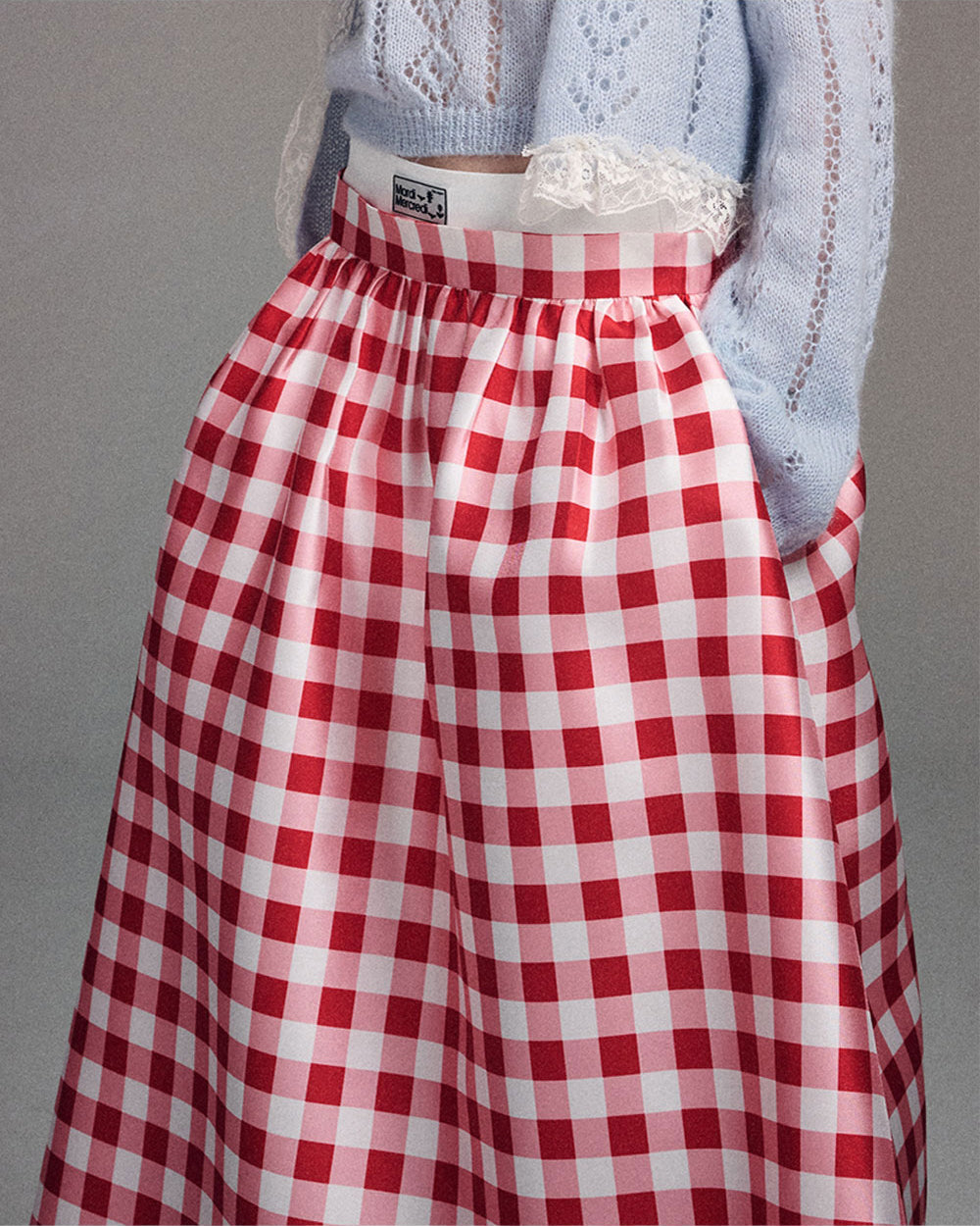 MARDI MERCREDI -  VOLUME MAXI SKIRT MICADO GINGHAM PLAID_RED