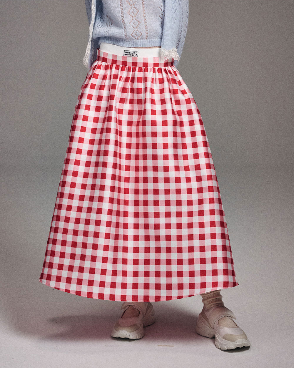 MARDI MERCREDI -  VOLUME MAXI SKIRT MICADO GINGHAM PLAID_RED