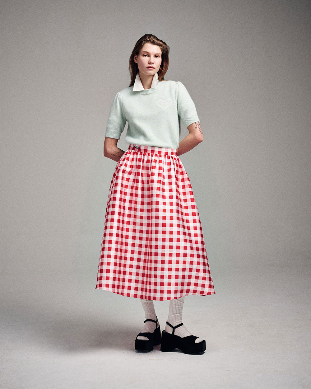 MARDI MERCREDI -  VOLUME MAXI SKIRT MICADO GINGHAM PLAID_RED