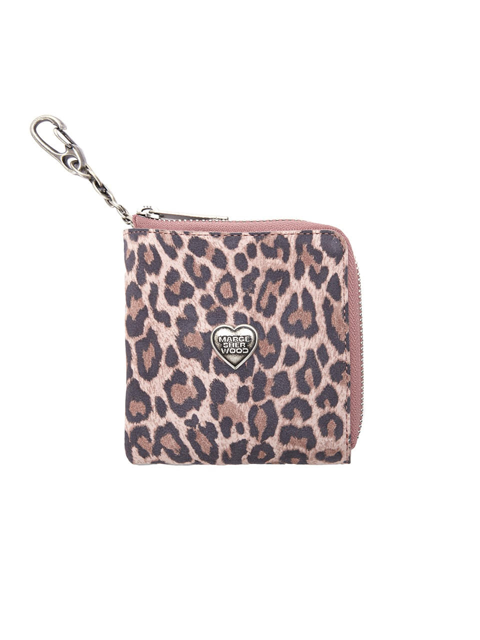 MARGESHERWOOD - HEART HALF ZIPPER WALLET_SILVER LOGO_pink leopard suede