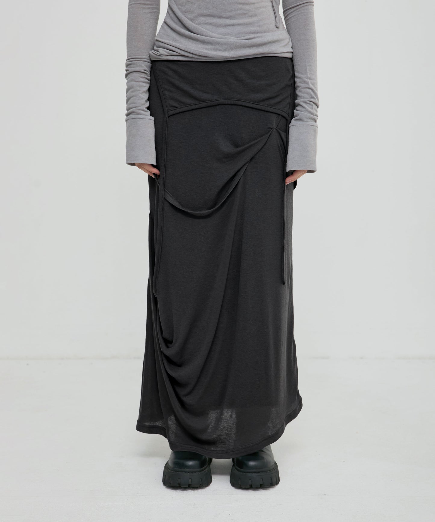 FLAREUP - Asymmetrical Draped Long Skirt / Black