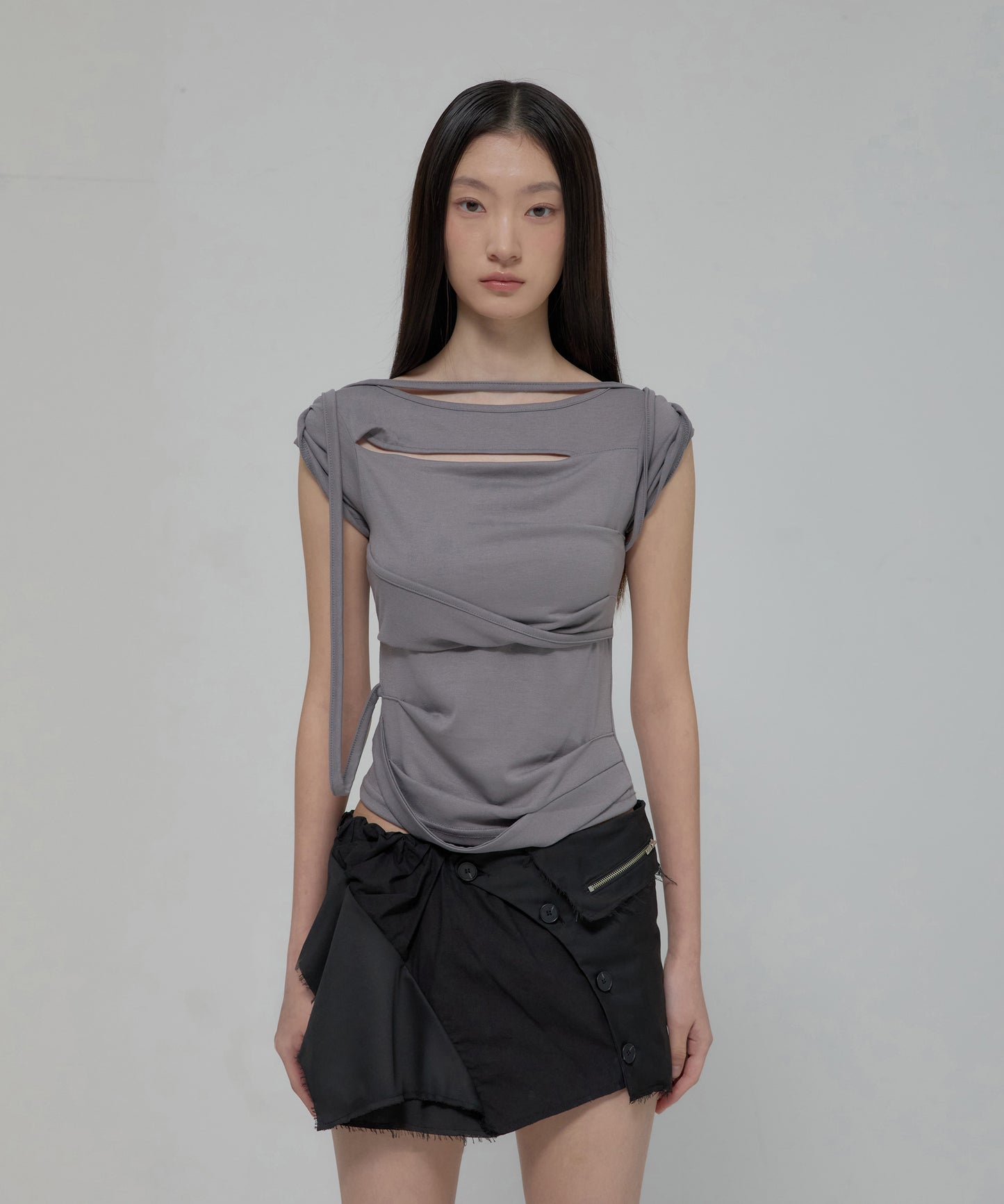 FLAREUP -  Asymmetrical Layered Mini Skirt / Black