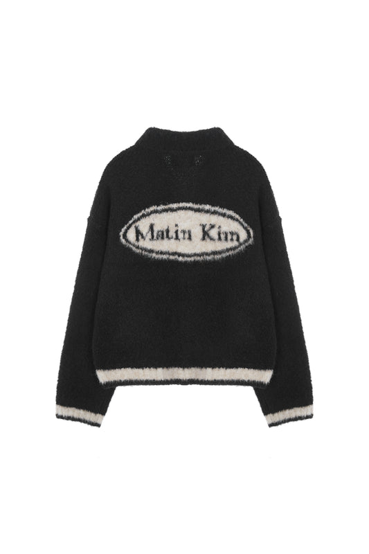 MATIN KIM -  MATIN DOWNY COLLAR KNIT CARDIGAN IN BLACK