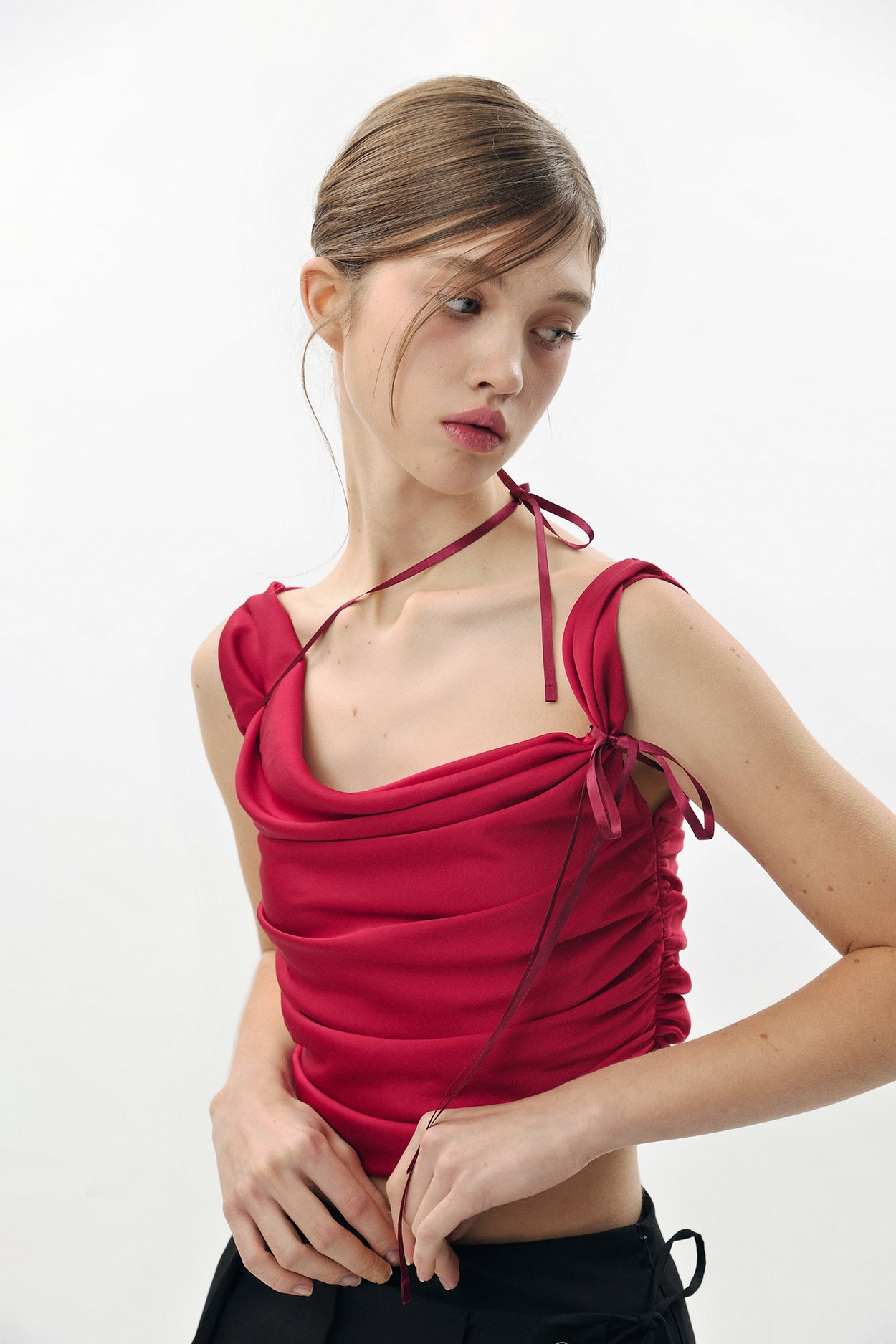 PAIN OR PLEASURE -  DEW COWL SATIN TOP red