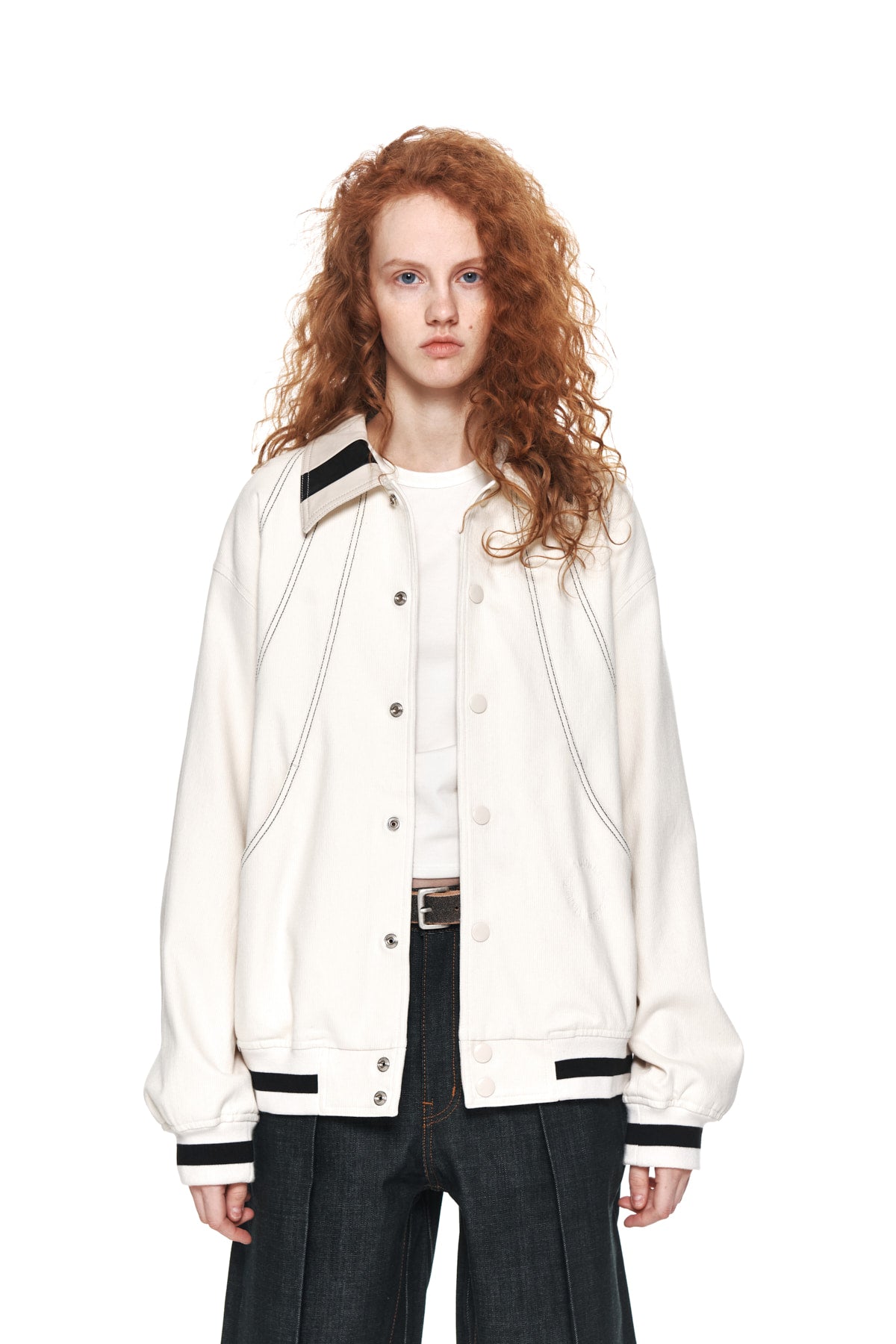 MATIN KIM -  STITCH VARSITY JUMPER IN IVORY