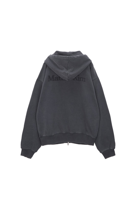 MATIN KIM -  PIGMENT DYING LOGO HOODY ZIP UP IN CHARCOAL