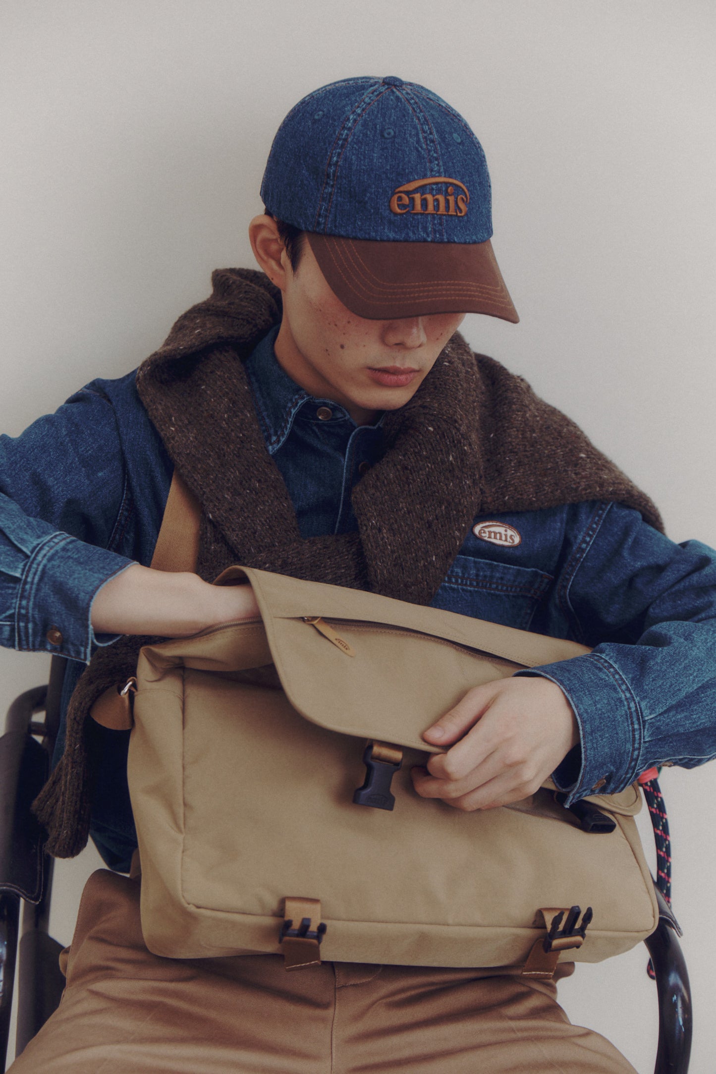 EMIS - WASHED DENIM BALL CAP-BLUE/BROWN