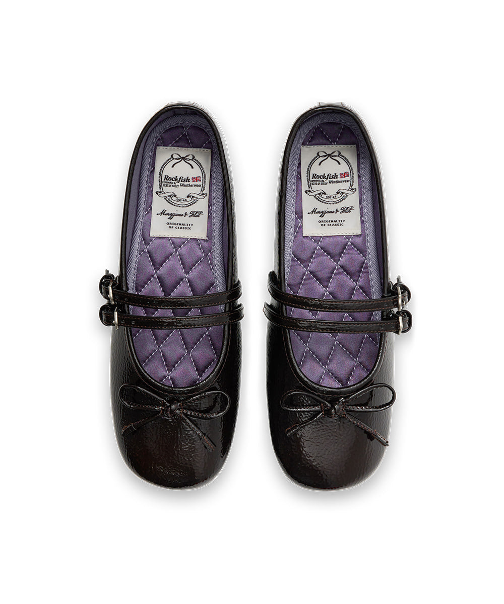 ROCKFISH WEATHERWEAR- SQUARE TOE TWO STRAP MARYJANES(ENAMEL) - BROWN