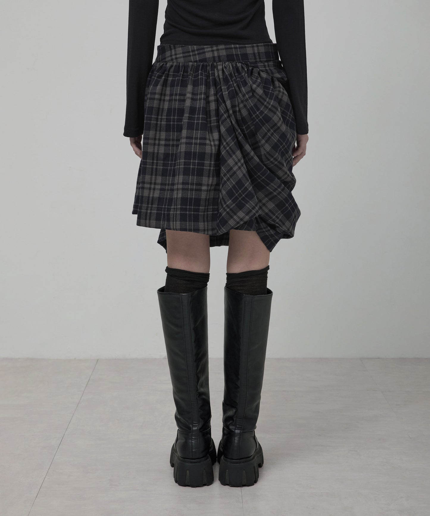 FLAREUP - Asymmetrical Draped Layered Skirt / Checkered