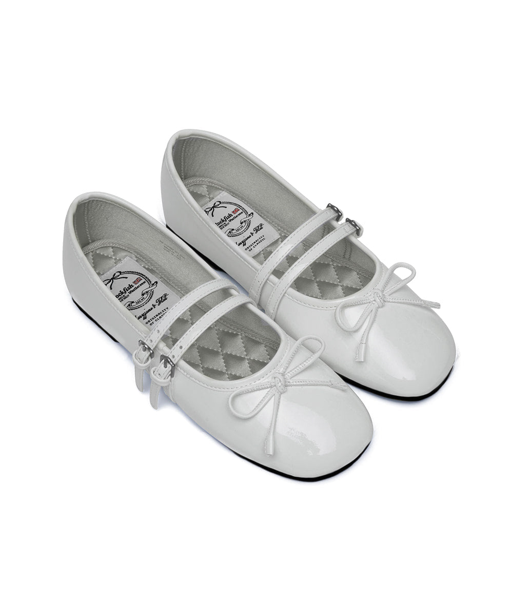 ROCKFISH WEATHERWEAR - SQUARE TOE TWO STRAP MARYJANES(ENAMEL) WHITE