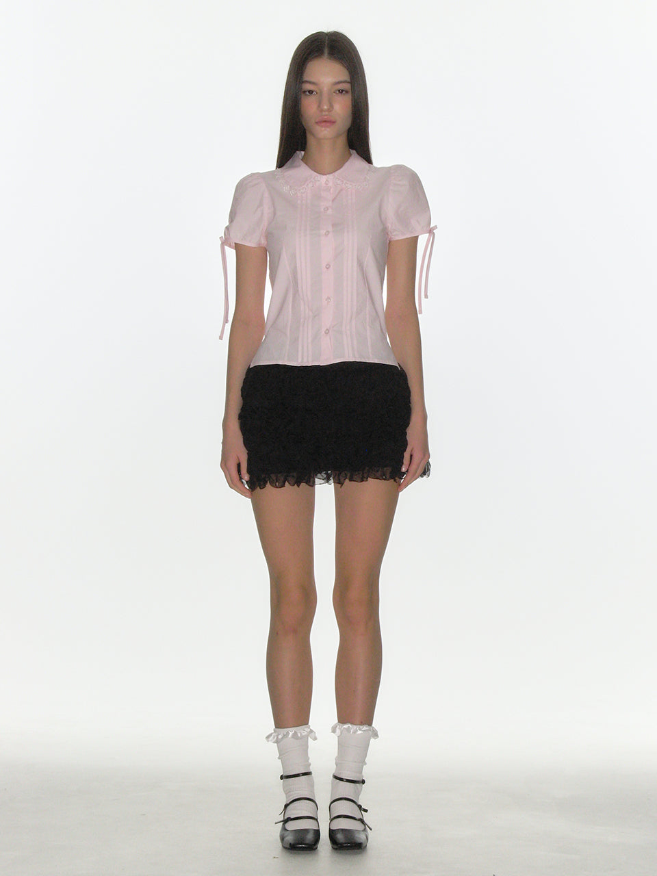 CRANK -  PINTUCK LACE COLLAR BLOUSE_PINK