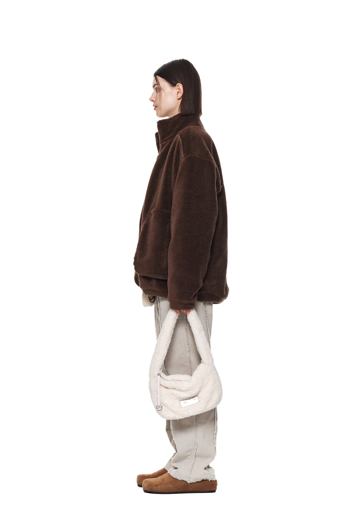 MATIN KIM -  MATIN FLEECE HIGH NECK JUMPER IN BROWN