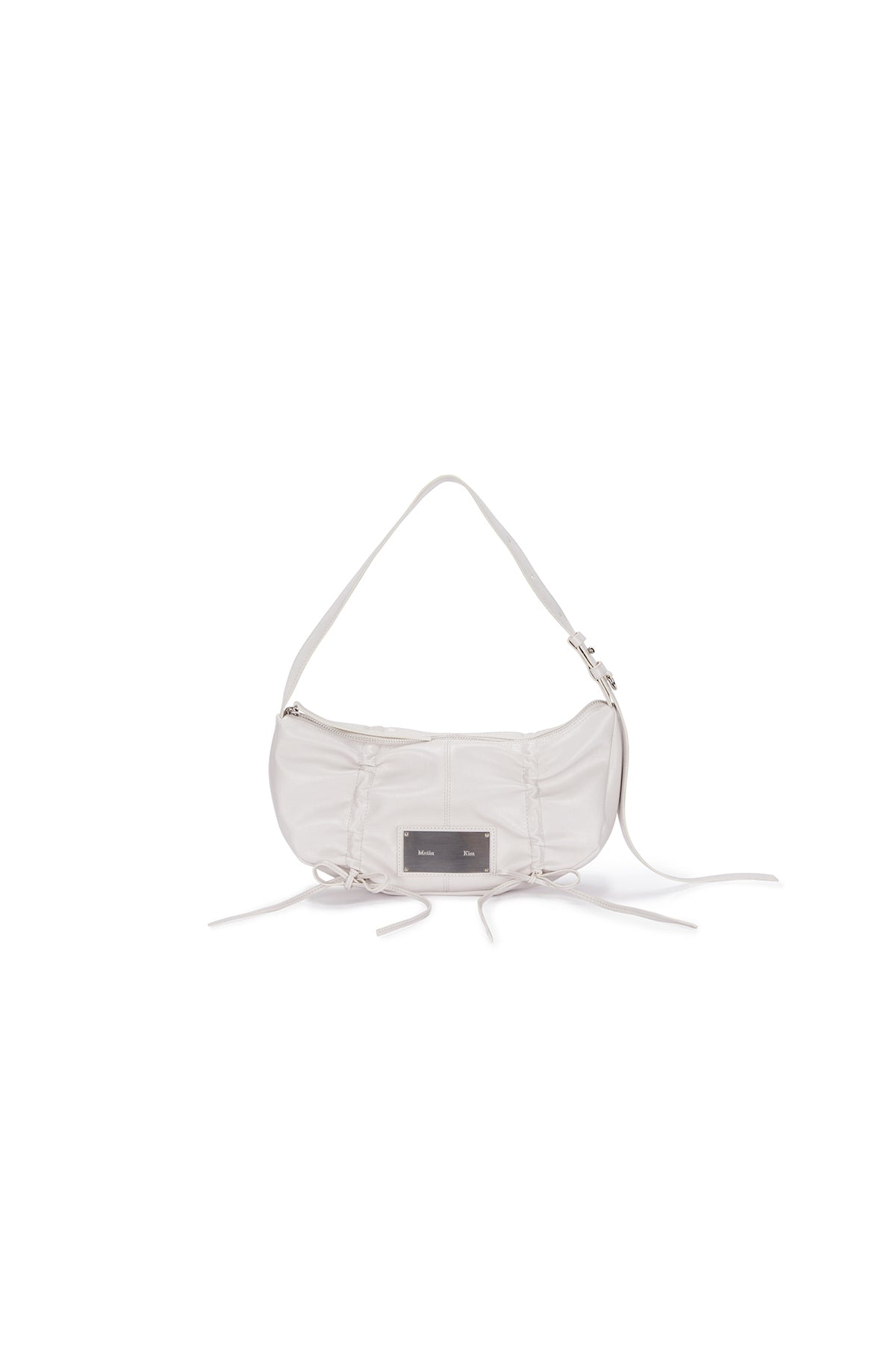 MATIN KIM - HALF SHIRRING RIBBON ROUND BAG IN IVORY